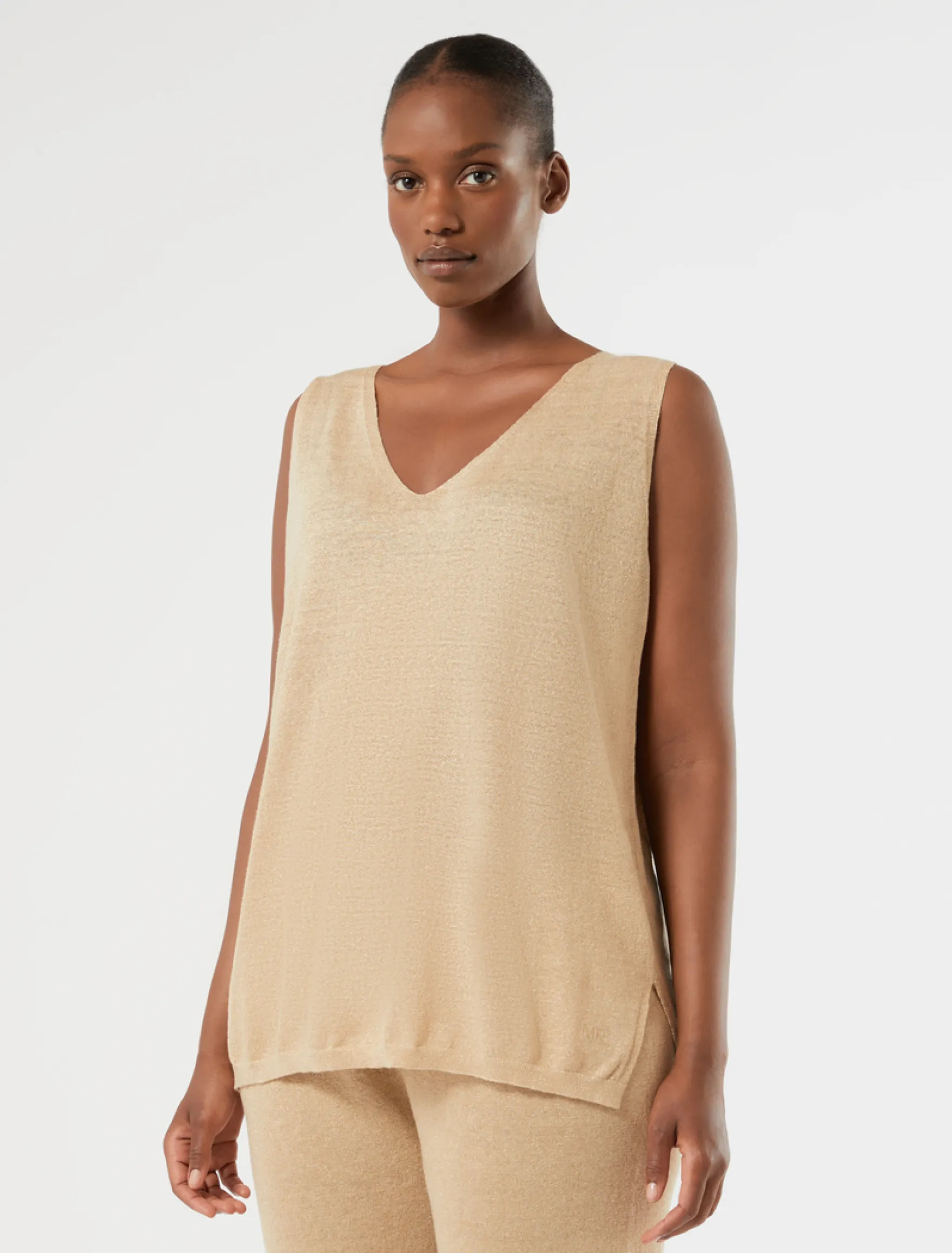 Top in maglia di lino e lurex - CAMMELLO
