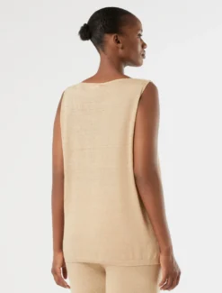 Top in maglia di lino e lurex - CAMMELLO
