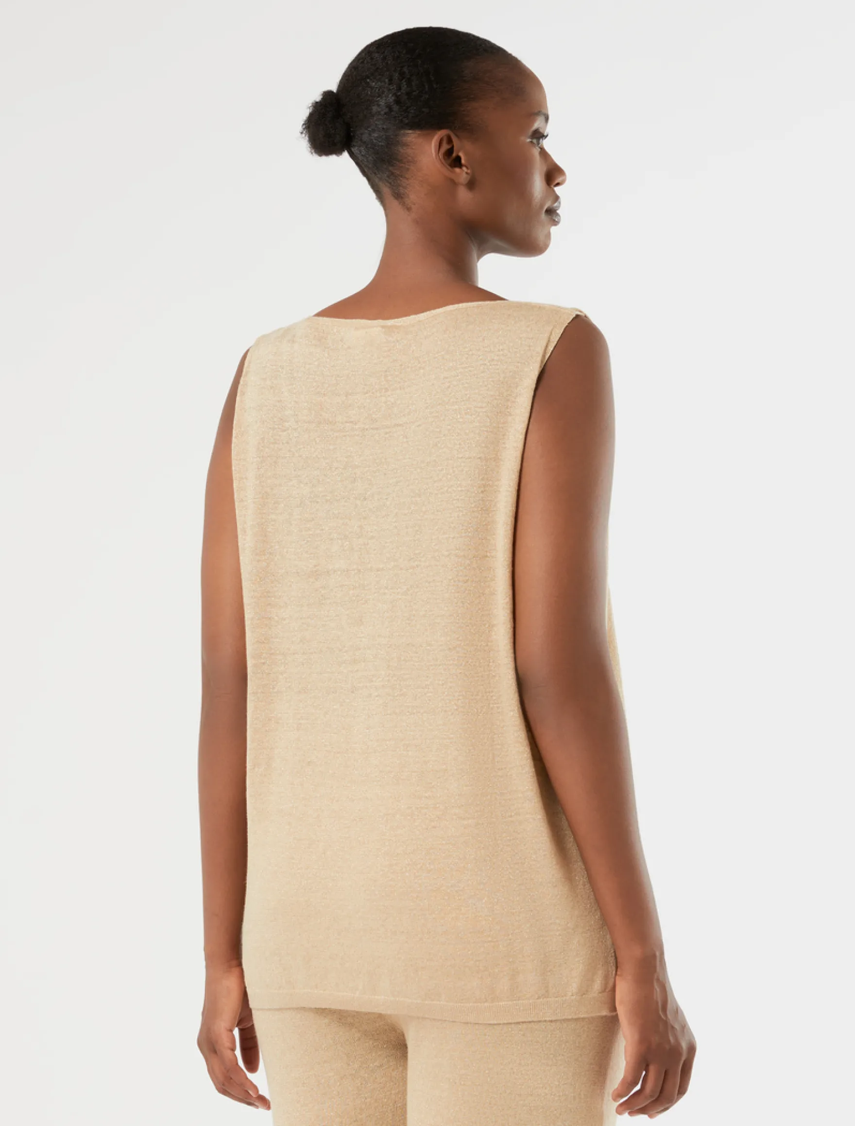Top in maglia di lino e lurex - CAMMELLO