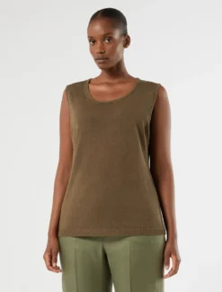 Top in misto lino - VERDE OLIVA