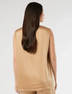 Top in raso con ricamo di paillettes - BEIGE