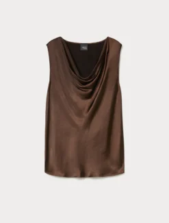 Top in raso con scollo drappeggiato - CACAO