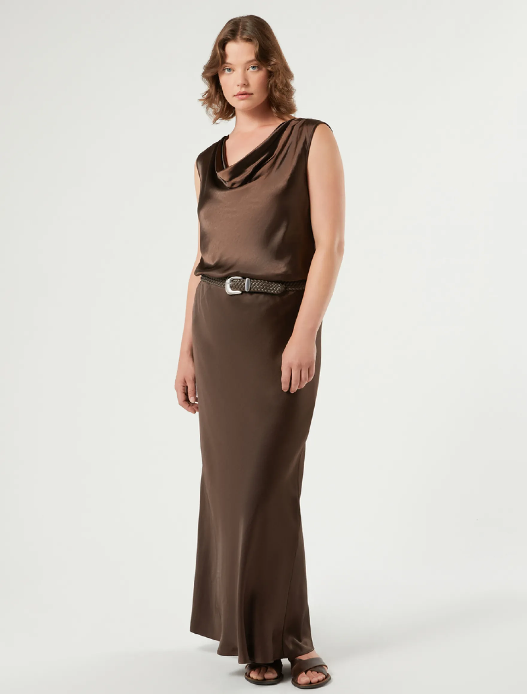 Top in raso con scollo drappeggiato - CACAO
