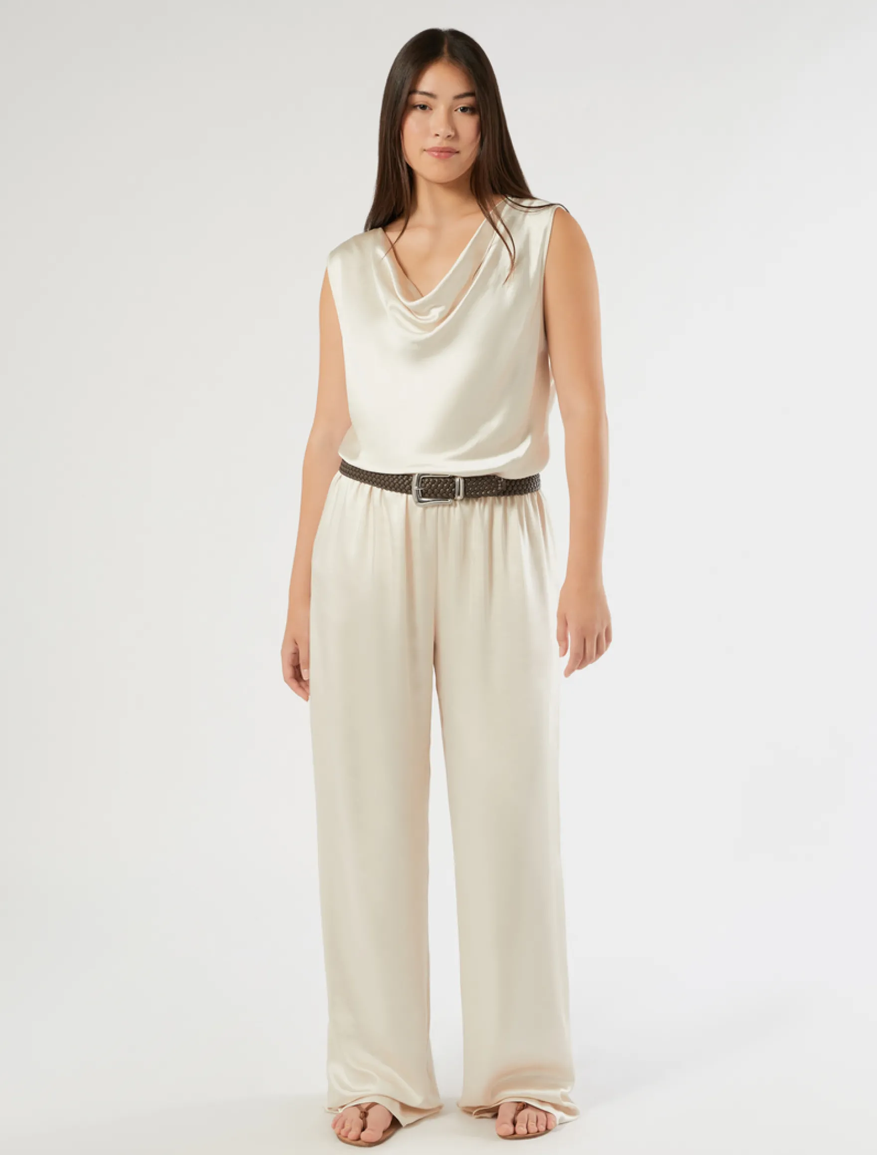 Top in raso con scollo drappeggiato - VANIGLIA