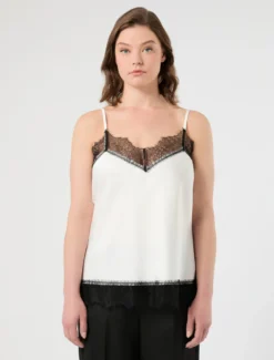 Top in satin e pizzo - BIANCO