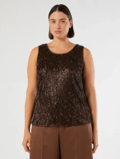 Top in tulle ricamato - CACAO