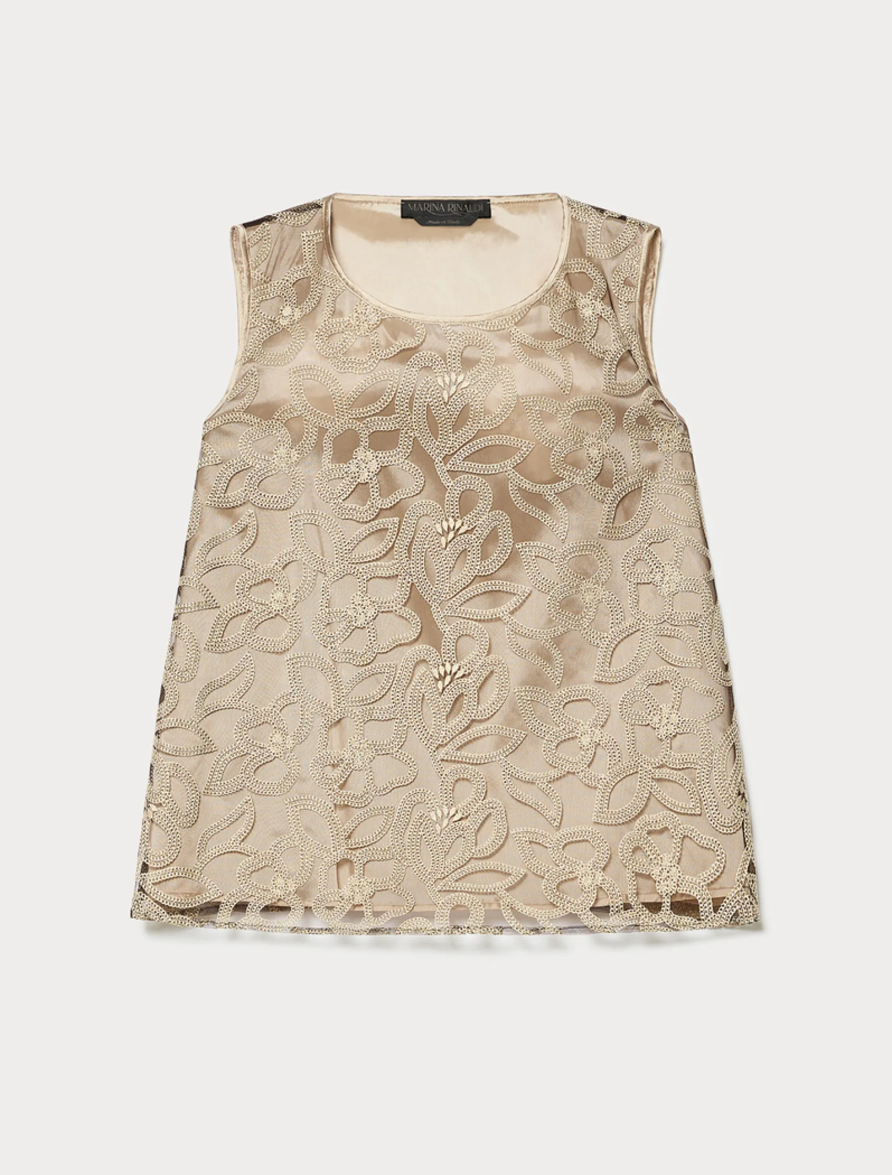 Top in tulle ricamato - NOCCIOLA