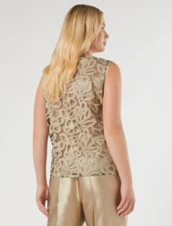 Top in tulle ricamato - NOCCIOLA