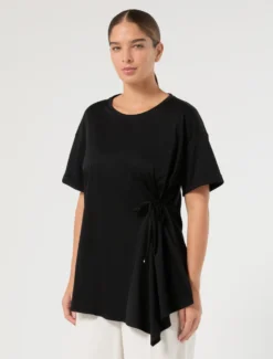 T-shirt in jersey con arricciatura - NERO