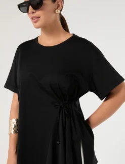 T-shirt in jersey con arricciatura - NERO