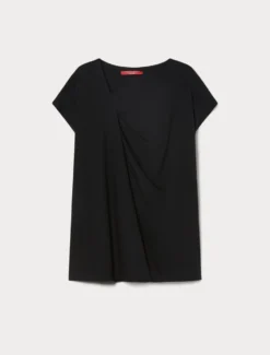 T-shirt in jersey con drappeggio - NERO