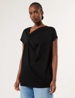 T-shirt in jersey con drappeggio - NERO