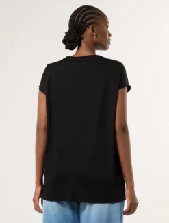 T-shirt in jersey con drappeggio - NERO