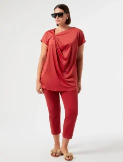 T-shirt in jersey con drappeggio - ROSSO