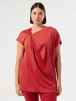 T-shirt in jersey con drappeggio - ROSSO