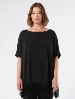 T-shirt in jersey con frange - NERO