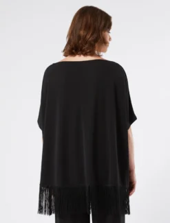 T-shirt in jersey con frange - NERO