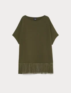 T-shirt in jersey con frange - VERDE KAKI