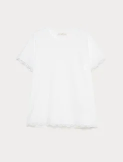 T-shirt in jersey con pizzo - BIANCO OTTICO