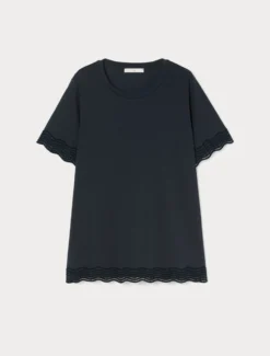 T-shirt in jersey con pizzo - BLU MARINO