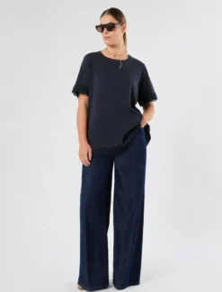 T-shirt in jersey con pizzo - BLU MARINO