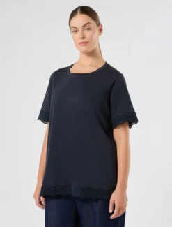 T-shirt in jersey con pizzo - BLU MARINO