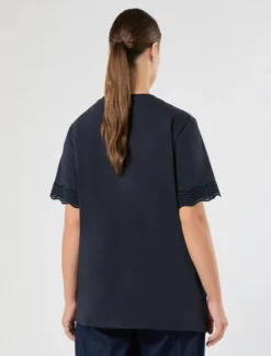 T-shirt in jersey con pizzo - BLU MARINO