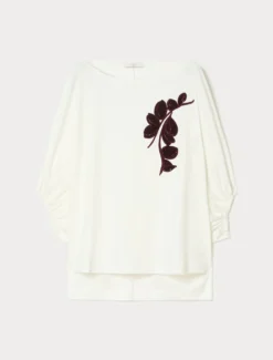 T-shirt in jersey con ricamo - AVORIO