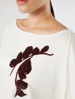 T-shirt in jersey con ricamo - AVORIO