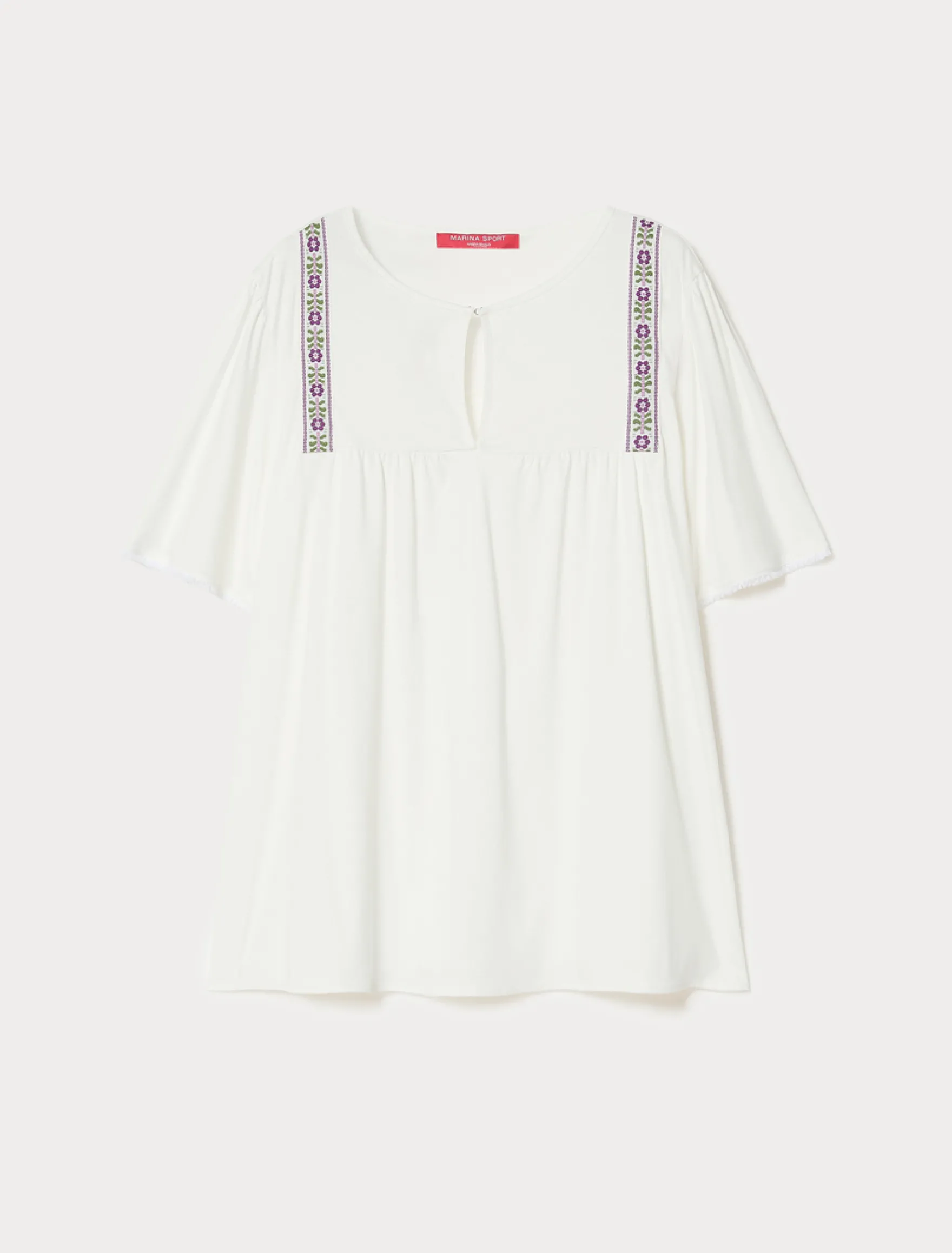 T-shirt in jersey con ricamo - AVORIO