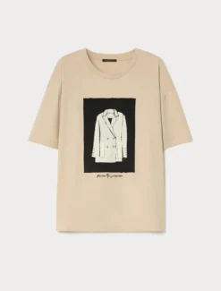 T-shirt in jersey con ricamo - BEIGE