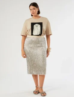 T-shirt in jersey con ricamo - BEIGE