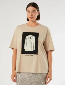 T-shirt in jersey con ricamo - BEIGE