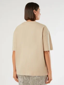 T-shirt in jersey con ricamo - BEIGE