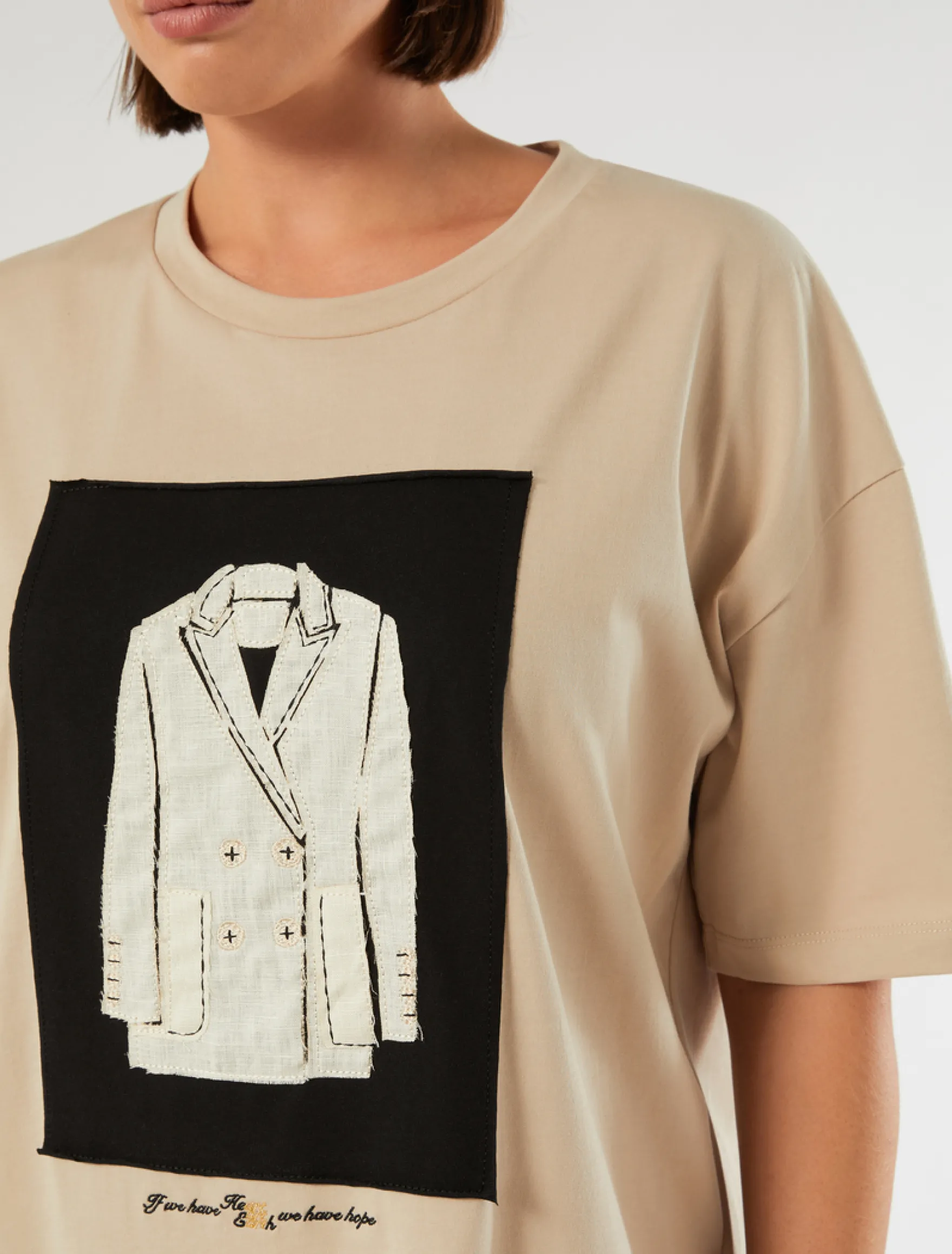 T-shirt in jersey con ricamo - BEIGE