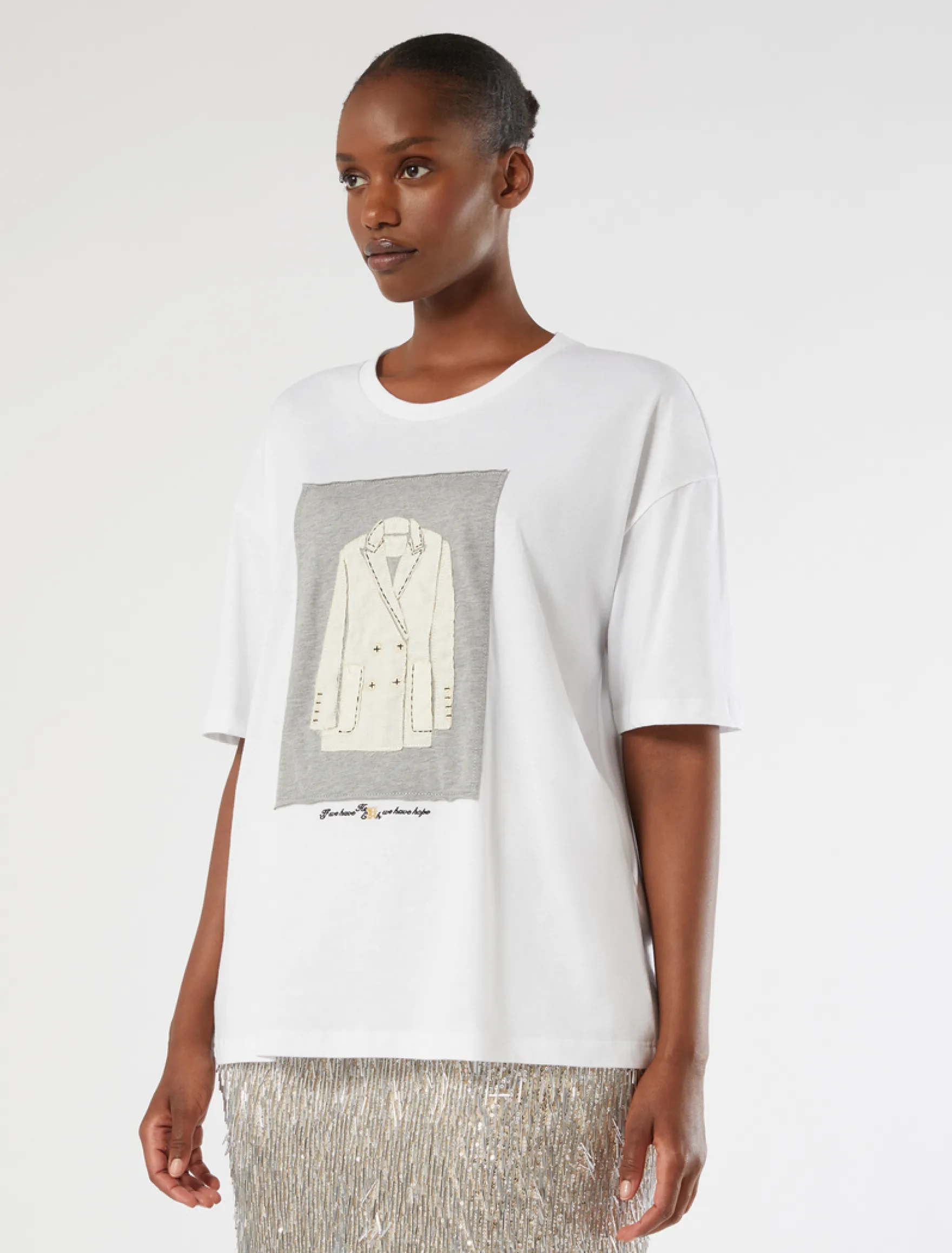 T-shirt in jersey con ricamo - BIANCO OTTICO
