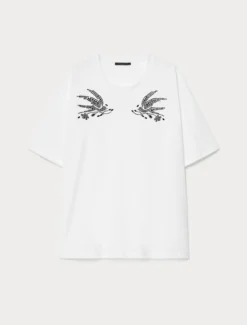 T-shirt in jersey con ricamo - BIANCO OTTICO