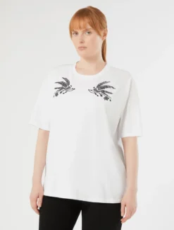 T-shirt in jersey con ricamo - BIANCO OTTICO