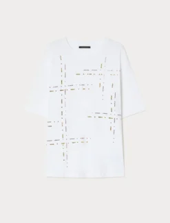T-shirt in jersey con ricamo - BIANCO OTTICO