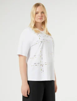T-shirt in jersey con ricamo - BIANCO OTTICO
