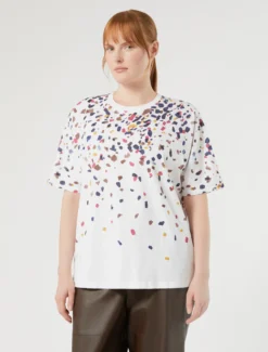 T-shirt in jersey con ricamo - BIANCO OTTICO