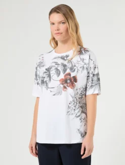 T-shirt in jersey con ricamo - BIANCO OTTICO