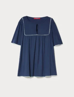 T-shirt in jersey con ricamo - BLU MARINO