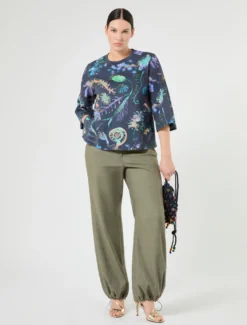 T-shirt in jersey con ricamo - BLU NOTTE