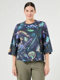 T-shirt in jersey con ricamo - BLU NOTTE