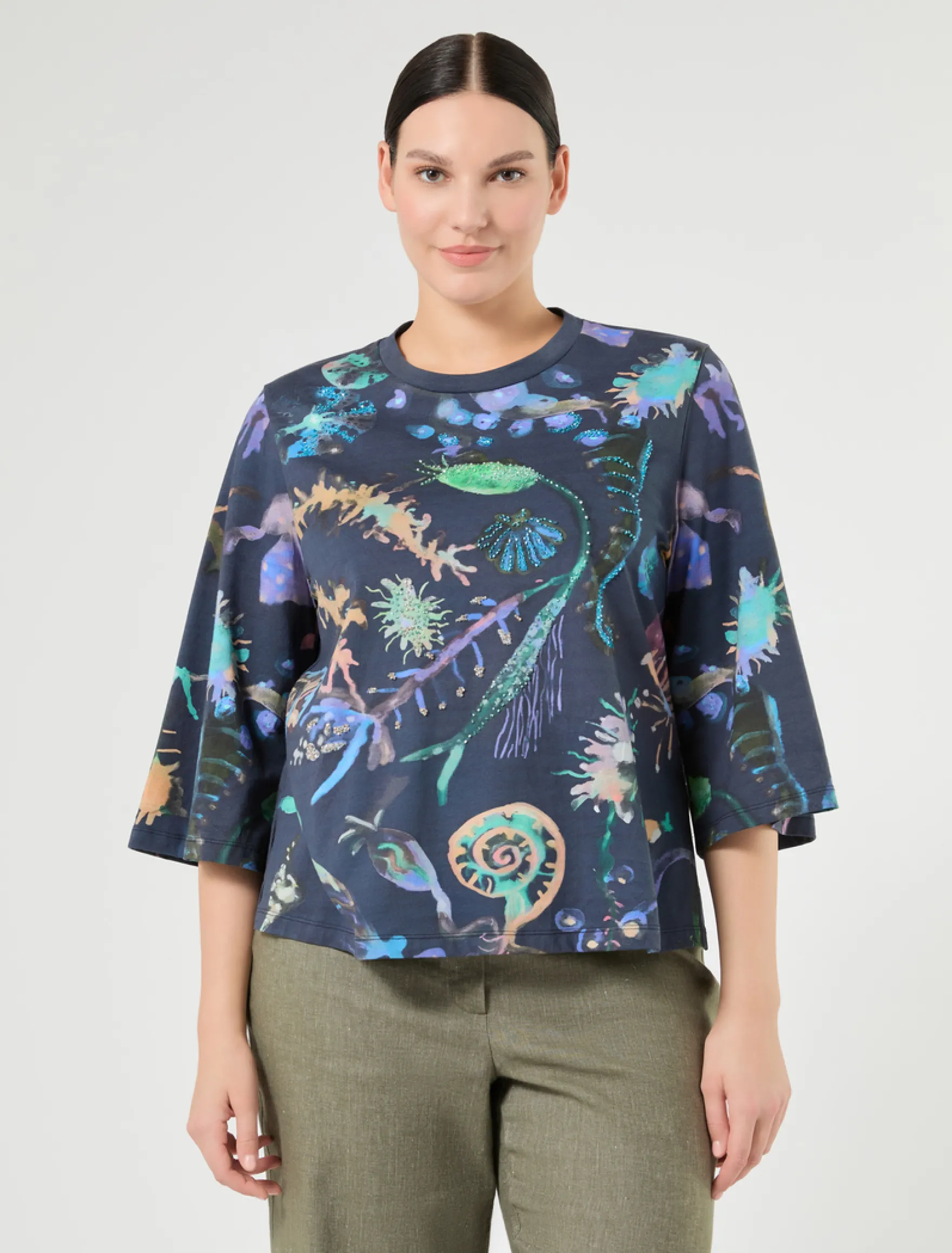 T-shirt in jersey con ricamo - BLU NOTTE