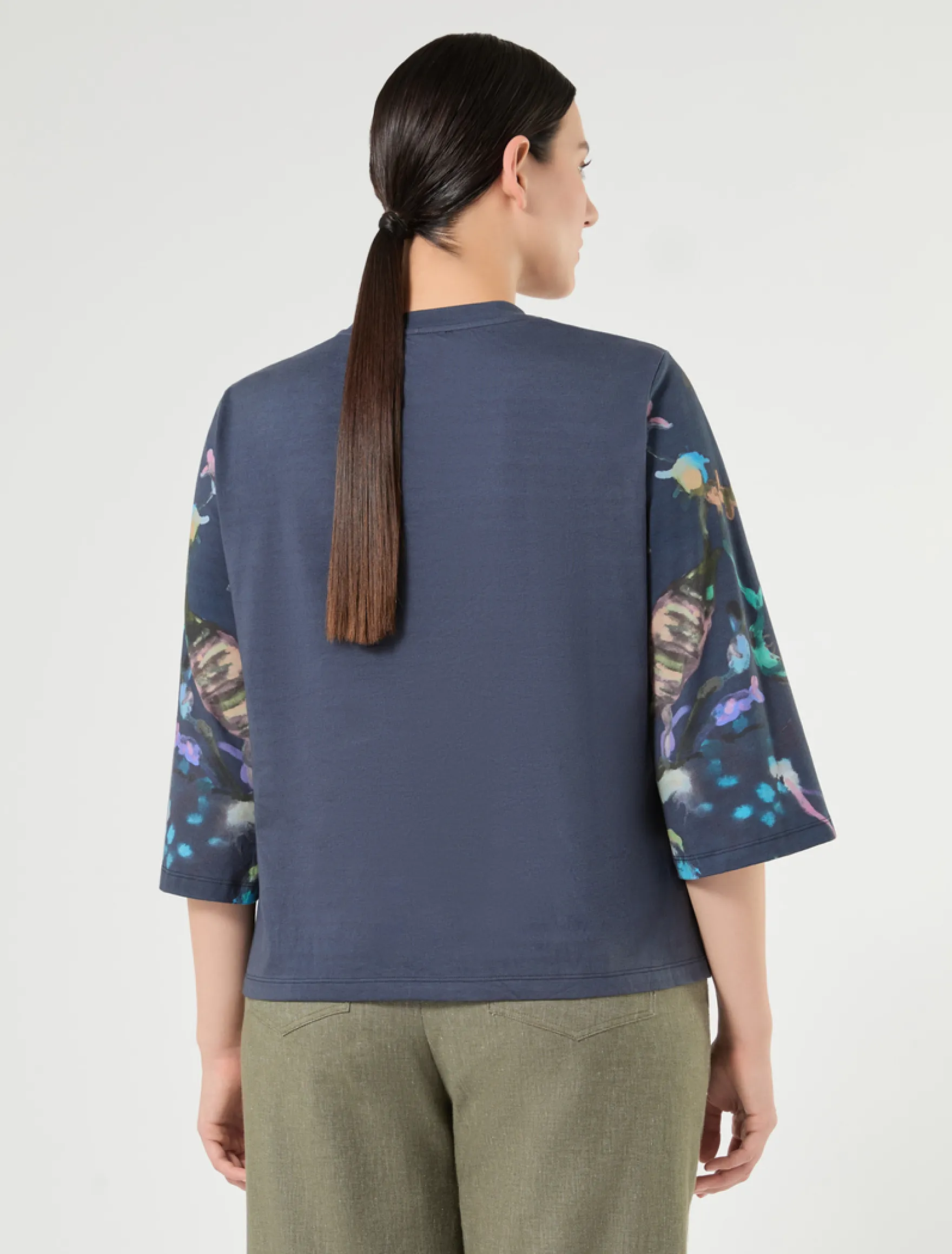 T-shirt in jersey con ricamo - BLU NOTTE