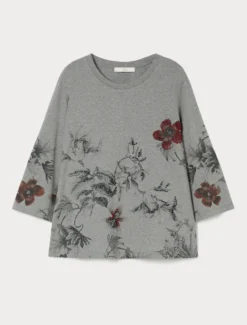 T-shirt in jersey con ricamo - GRIGIO MEDIO