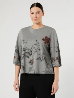 T-shirt in jersey con ricamo - GRIGIO MEDIO