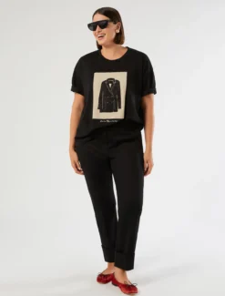 T-shirt in jersey con ricamo - NERO